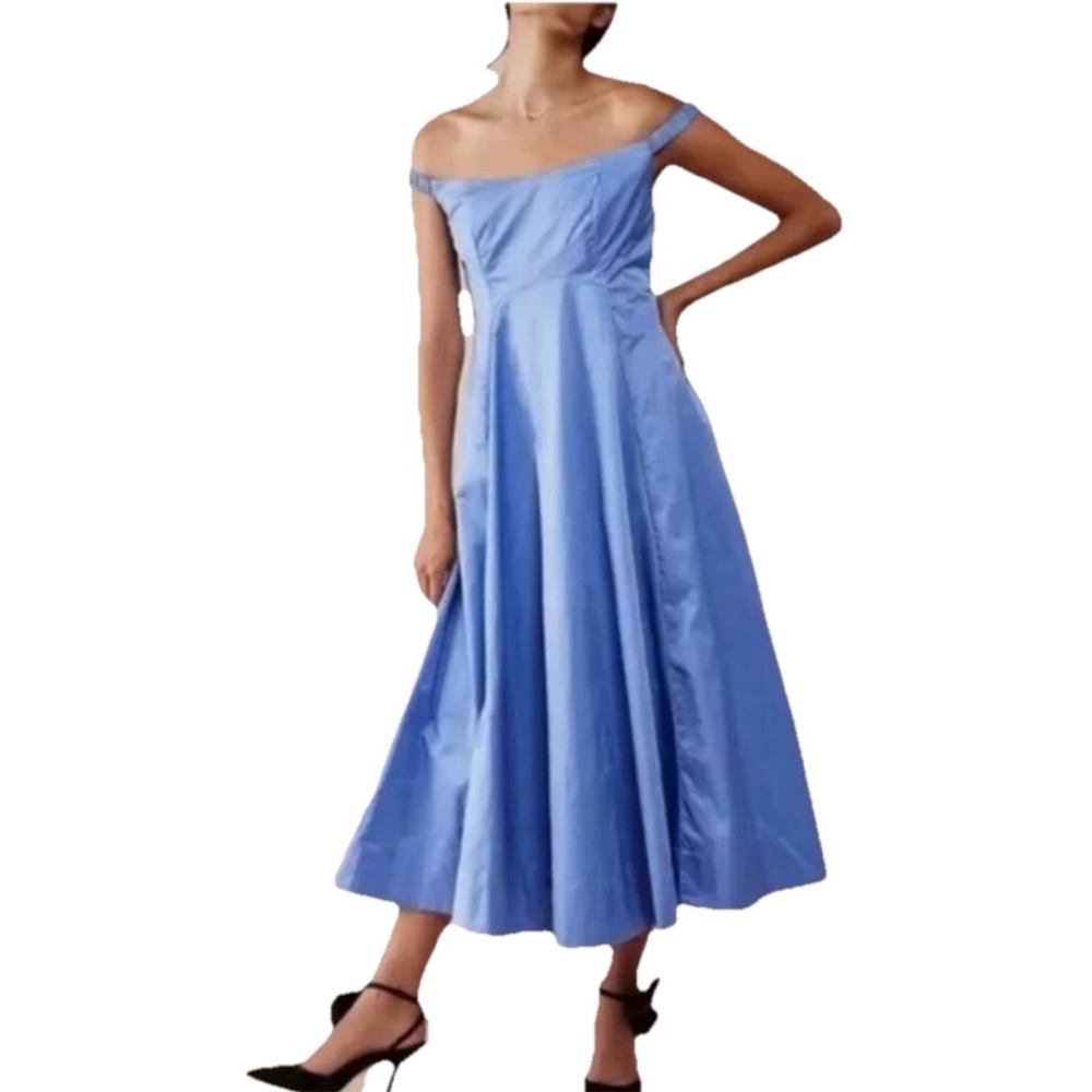 Free People Alinda Dress Elegant Blue Purpleish Off-Shoulder Maxi Dress Size 2